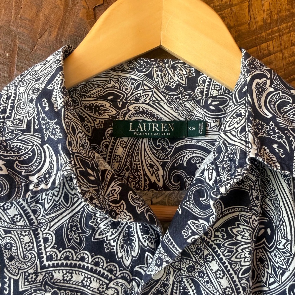 Lauren Ralph Lauren Paisley Button Down Womens XS Navy Long Sleeve Cotton Formal - Picture 4 of 10